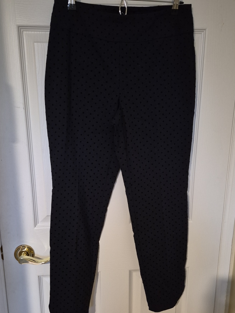 UP! Pants Montreal Navy Flocked Polka Dot Pull On Techno Ankle Pants Size 8